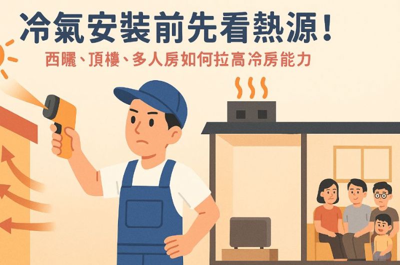 冷氣安裝前先看熱源！西曬、頂樓、多人房如何拉高冷房能力？